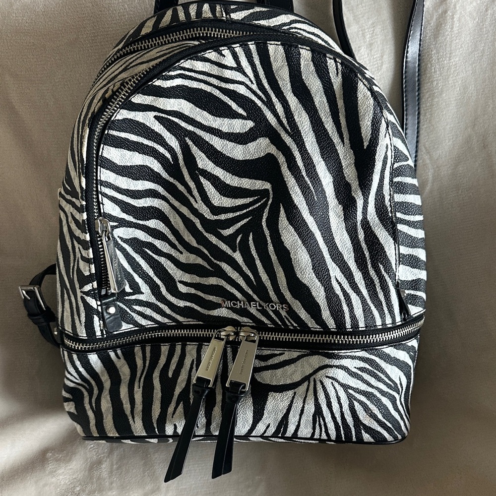 Michael Kors Black and White Zebra Backpack